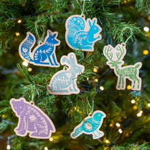 Load image into Gallery viewer, Scandi Forest Christmas tree decorations, set of six
