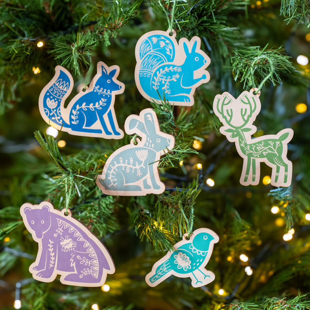 Scandi Forest Christmas tree decorations, set of six