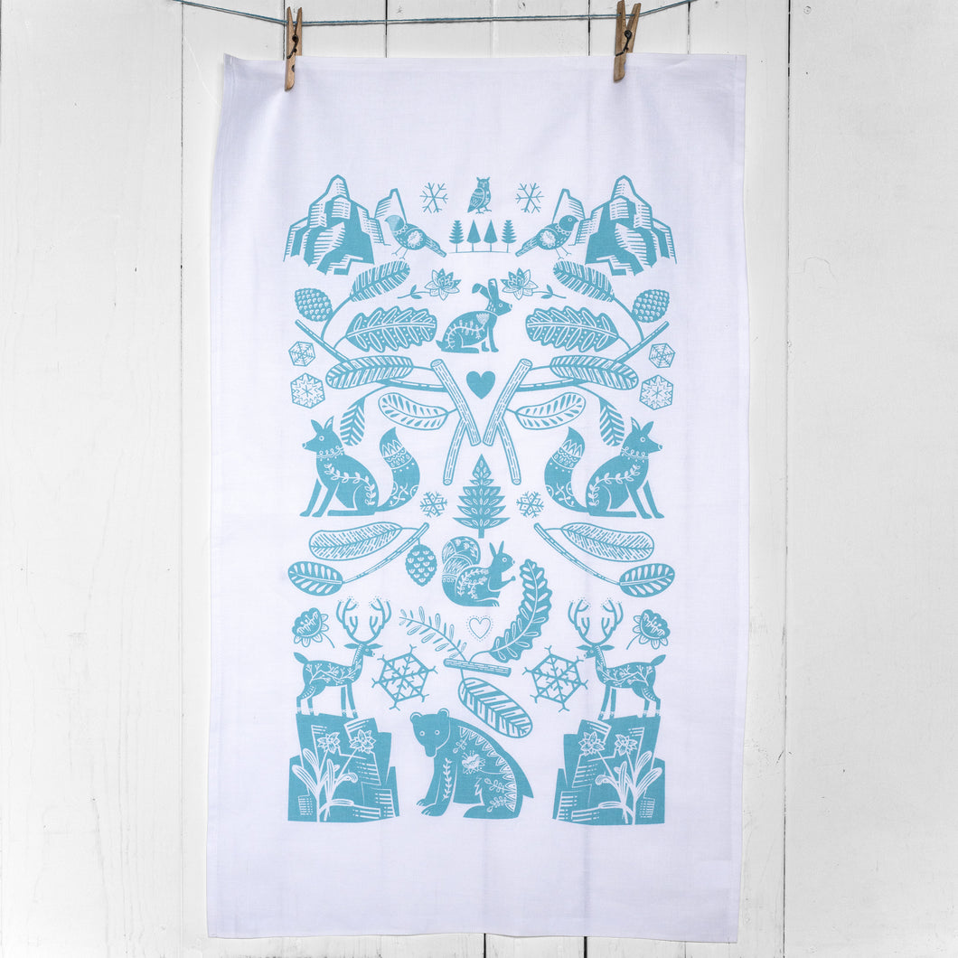 Scandi Forest Tea Towel Icy Blue